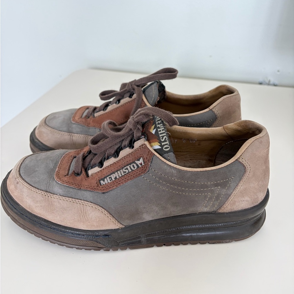 Mephisto Rainbow Originals Suede Walking Shoes Multi-Tone Brown Grey Men’s 6 Vtg